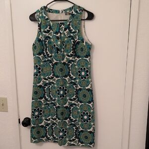Ann Taylor Floral Retro Sleeveless Mini Dress, Teal, Black, Light Green, Size 6